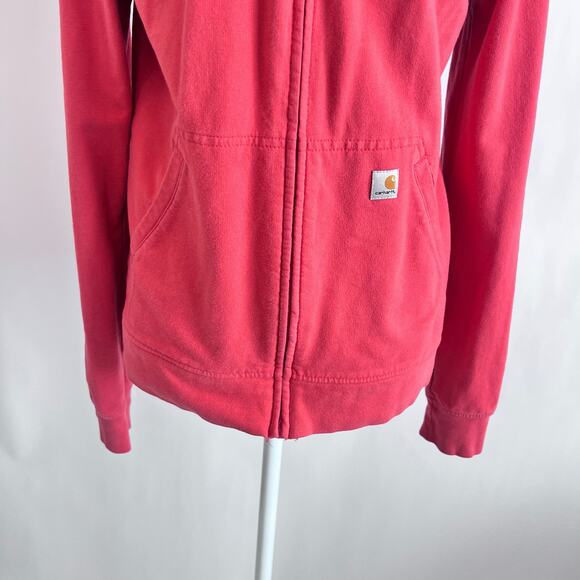 CARHARTT FRONT ZIP UP LONG SLEEVE FRONT POCKETS HOODIE WOMENS CORAL SIZE M - Picture 5 of 12